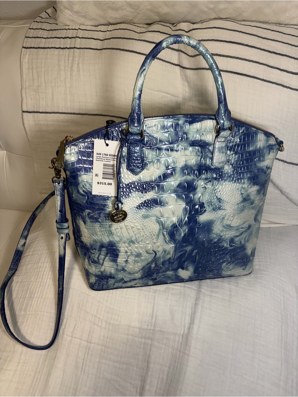 Brahmin Large Duxbury Satchel Marbled Blue Melbourne Leather Croco Embossed NWT